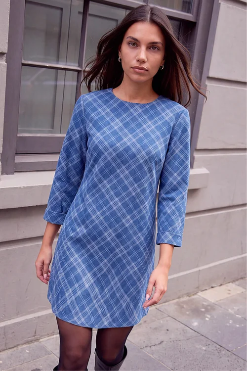 Roman Denim Check A-Line Short Dress - 20 Image 2