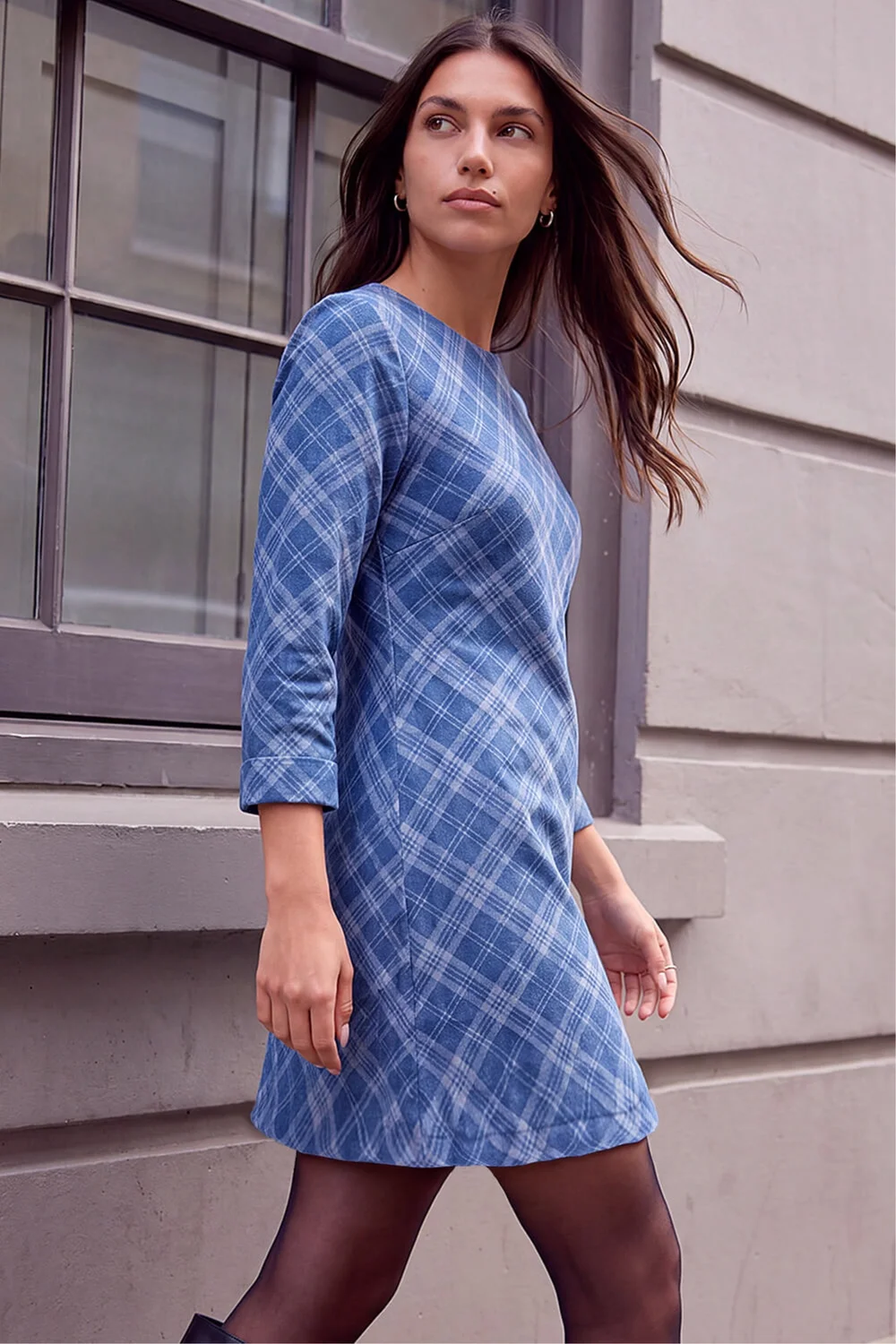 Roman Denim Check A-Line Short Dress - 20 Image 1