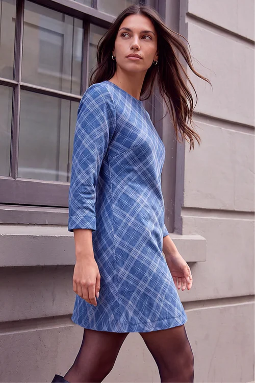 Roman Denim Check A-Line Short Dress - 20 Image 1