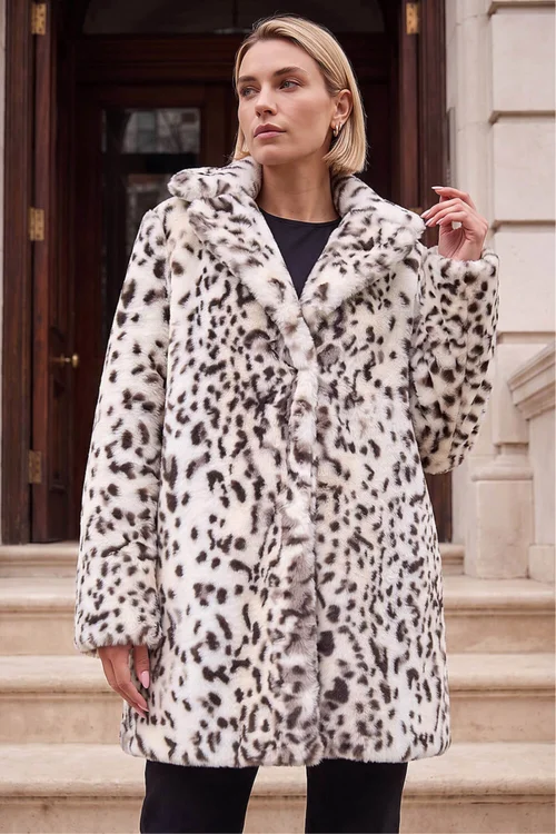 Roman Cream Animal Faux Fur Coat - 16 Image 4