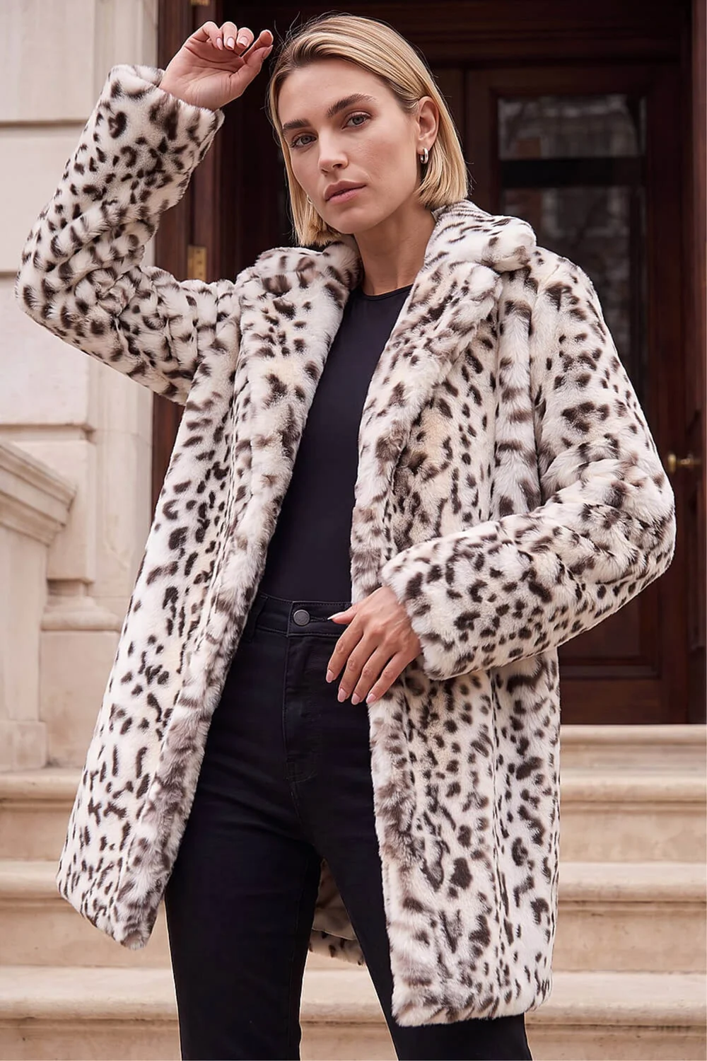 Roman Cream Animal Faux Fur Coat - 16 Image 2
