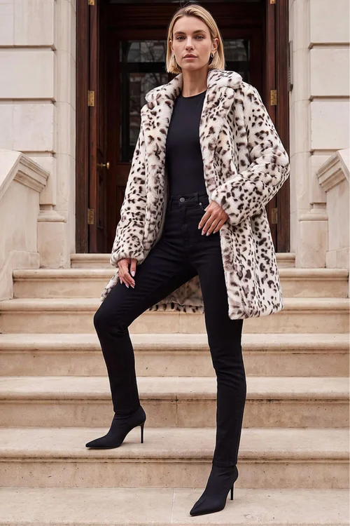 Roman Cream Animal Faux Fur Coat - 16 Image 3