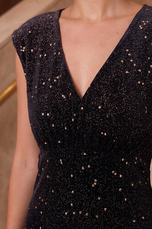 Roman Black Shimmer Velvet Maxi Dress - 14 Image 4