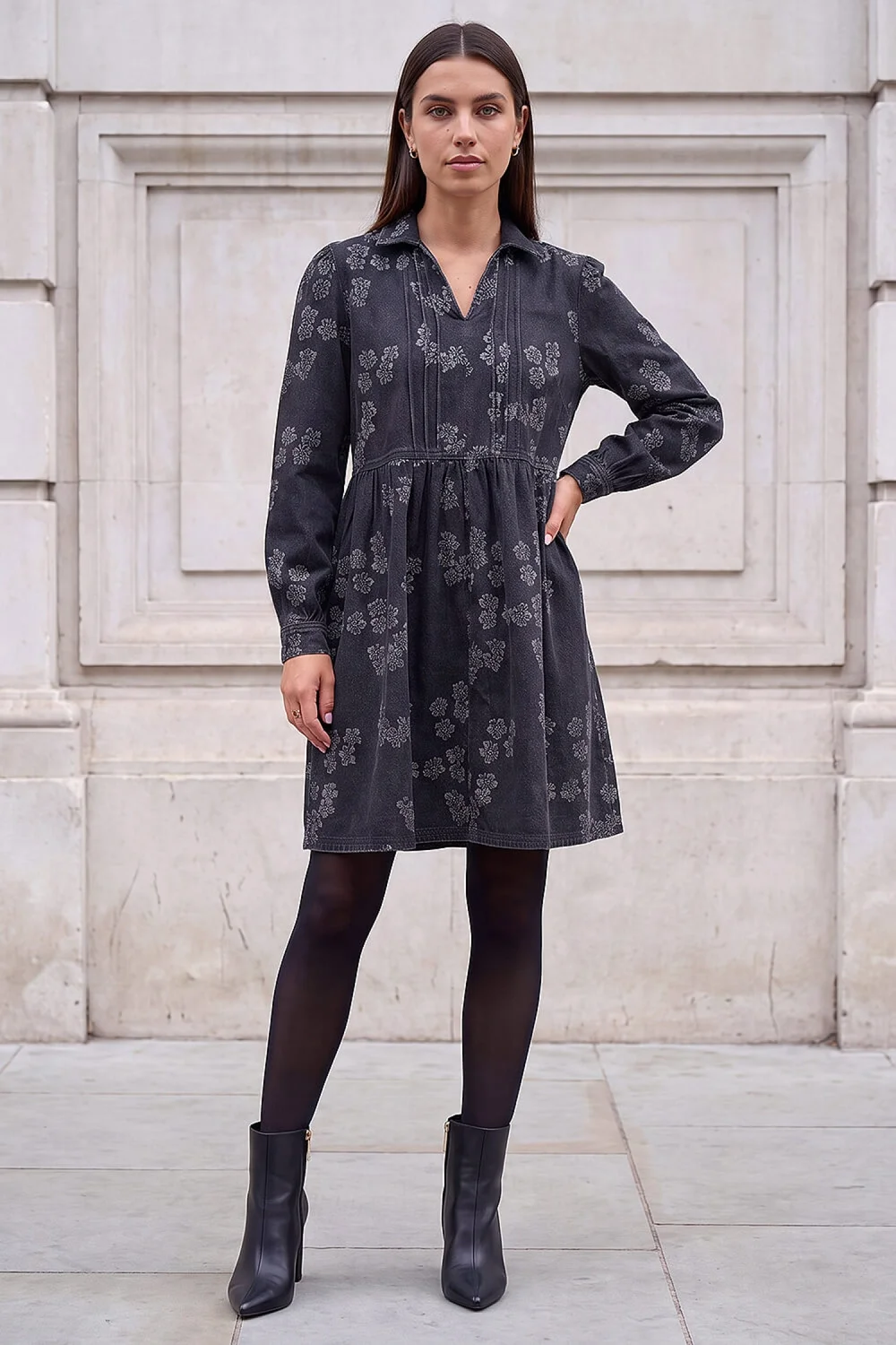 Roman Black Denim Jacquard Dress - 16 Image 2