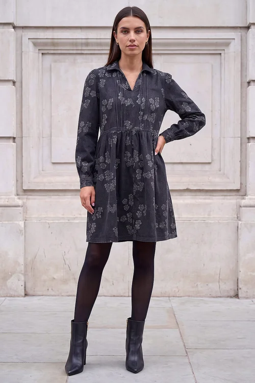 Roman Black Denim Jacquard Dress - 16 Image 2