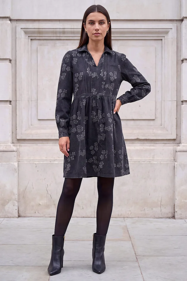 Roman Black Denim Jacquard Dress