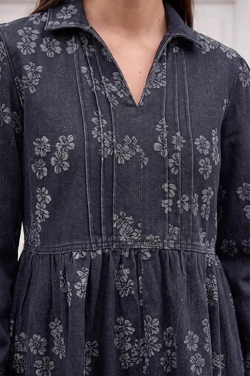 Roman Black Denim Jacquard Dress - 16 Image 4