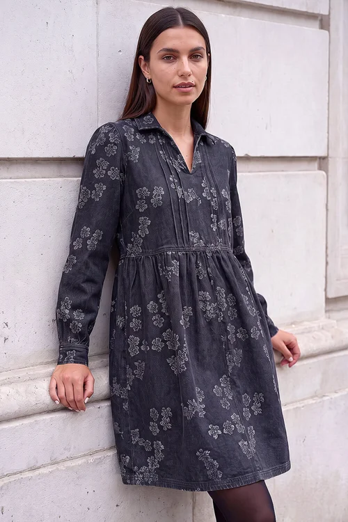 Roman Black Denim Jacquard Dress - 16 Image 1