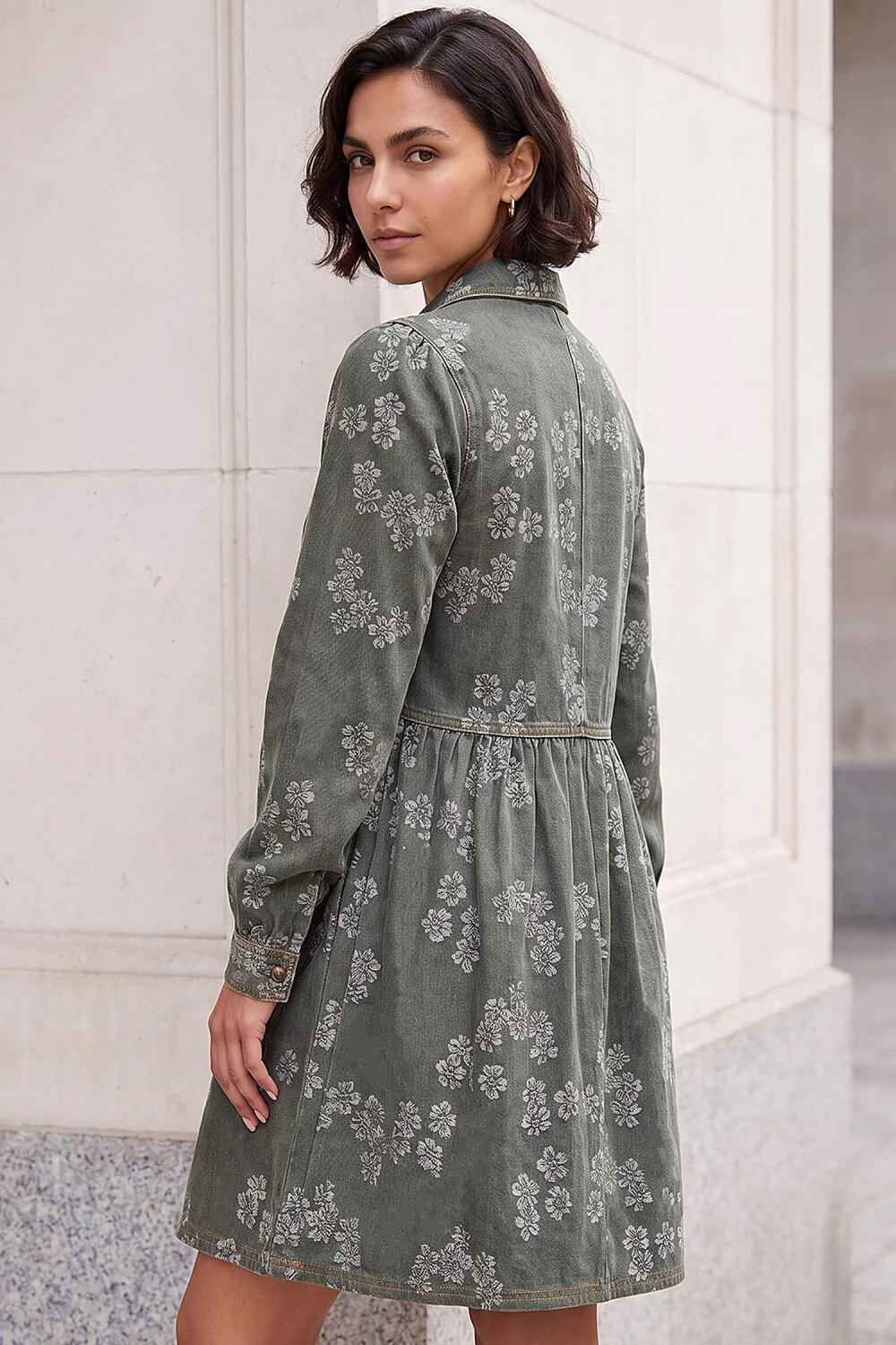 Roman Green Denim Jacquard Dress - 20 Image 4