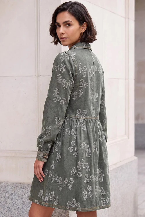 Roman Green Denim Jacquard Dress - 20 Image 4