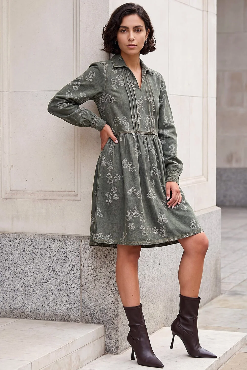 Roman Green Denim Jacquard Dress - 20 Image 3