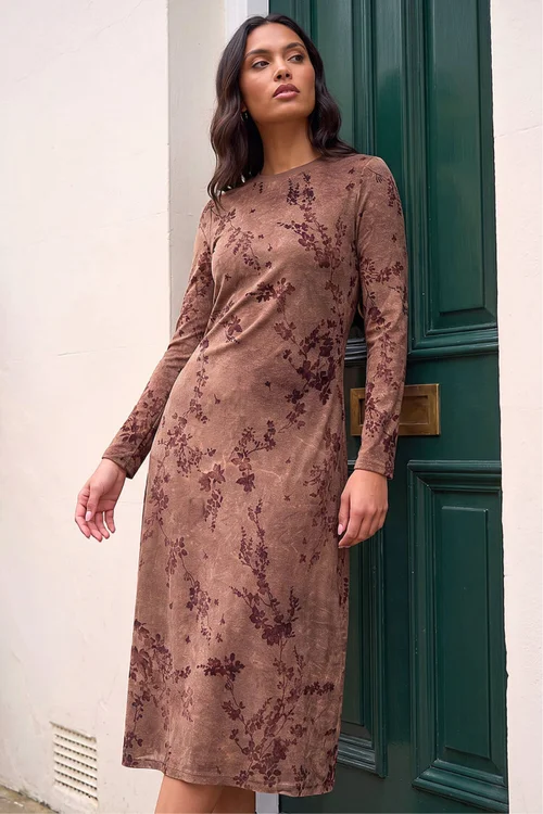Roman Chocolate Floral Flocked Midi Dress - 14 Image 1