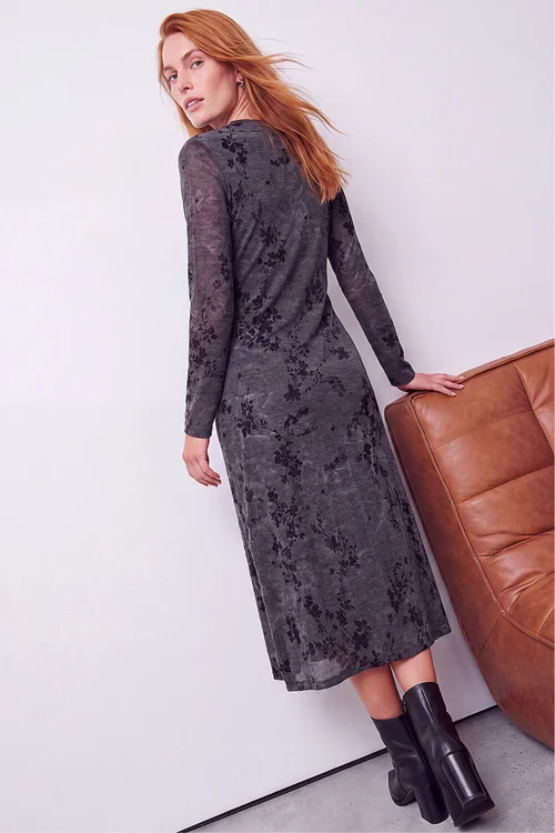 Roman Grey Floral Flocked Midi Dress - 10 Image 4