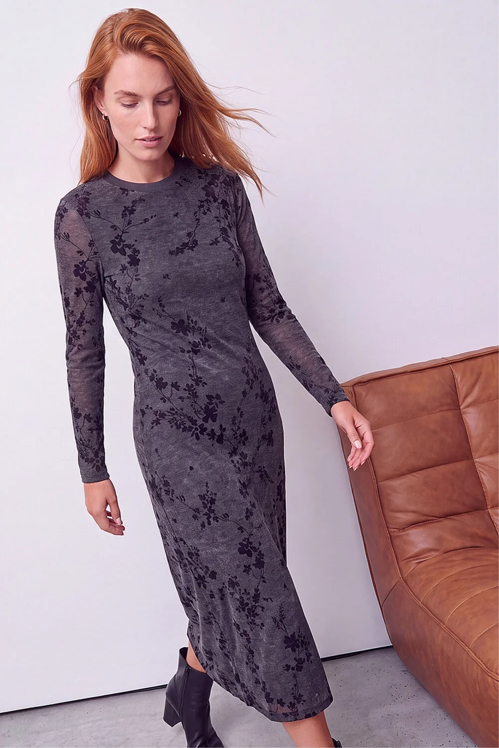 Roman Grey Floral Flocked Midi Dress - 10 Image 2