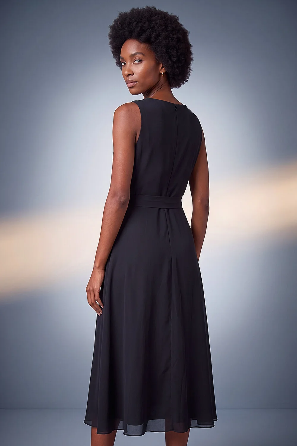 Roman Black Chiffon Pleat Neck Dress - 20 Image 3