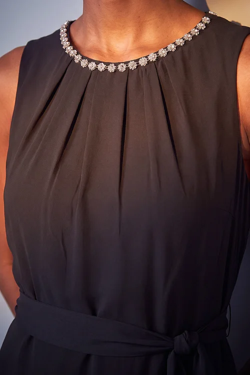 Roman Black Chiffon Pleat Neck Dress - 20 Image 4