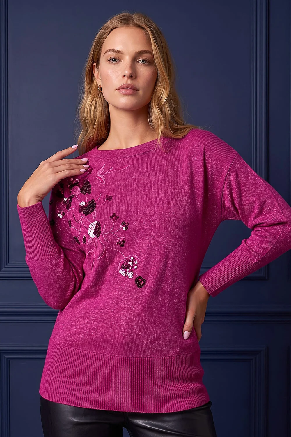 Roman Pink Floral Sequin Knit Jumper - 12 Image 1