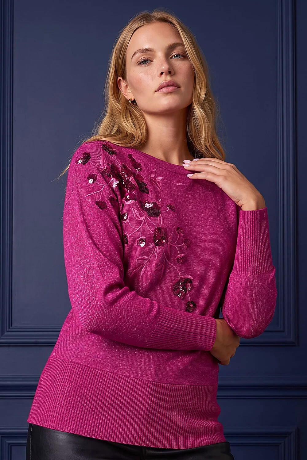 Roman Pink Floral Sequin Knit Jumper - 12 Image 2