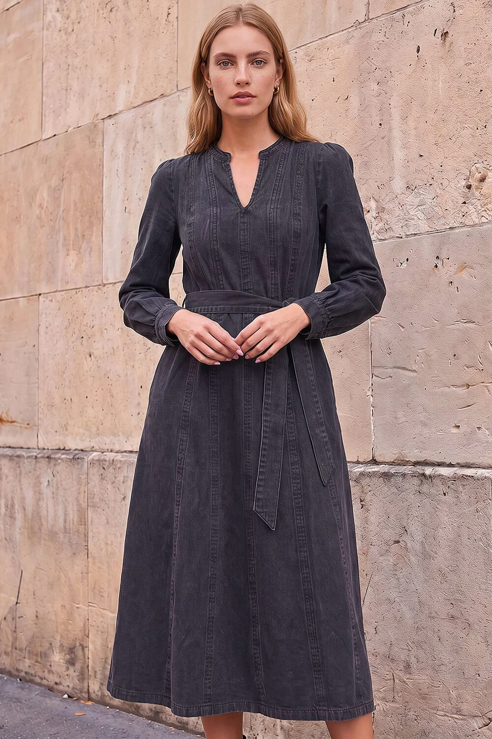 Roman Black Panelled Tie Waist Midi Dress - 20 Image 1