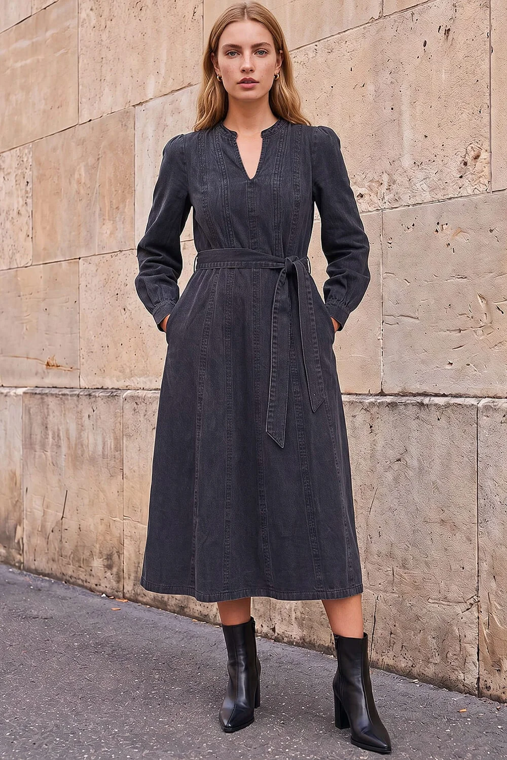 Roman Black Panelled Tie Waist Midi Dress - 20 Image 2