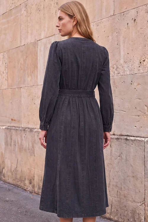 Roman Black Panelled Tie Waist Midi Dress - 20 Image 3