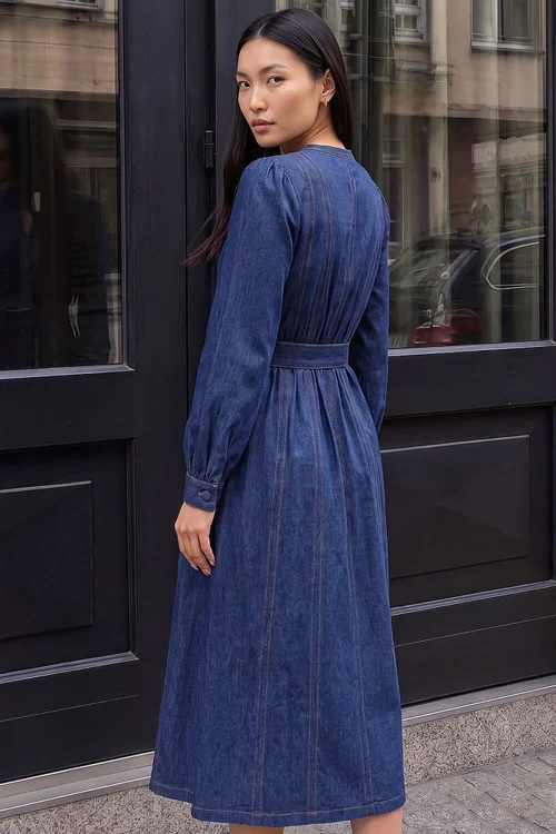 Roman Denim Panelled Tie Waist Midi Dress - 12 Image 3