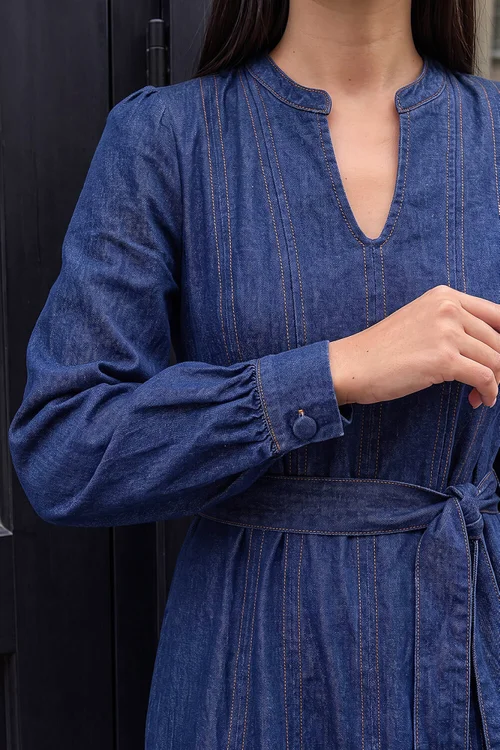 Roman Denim Panelled Tie Waist Midi Dress - 12 Image 4