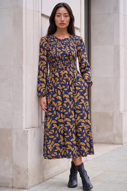 Roman Navy Petite Shirred Bodice Dress - 16 Image 2