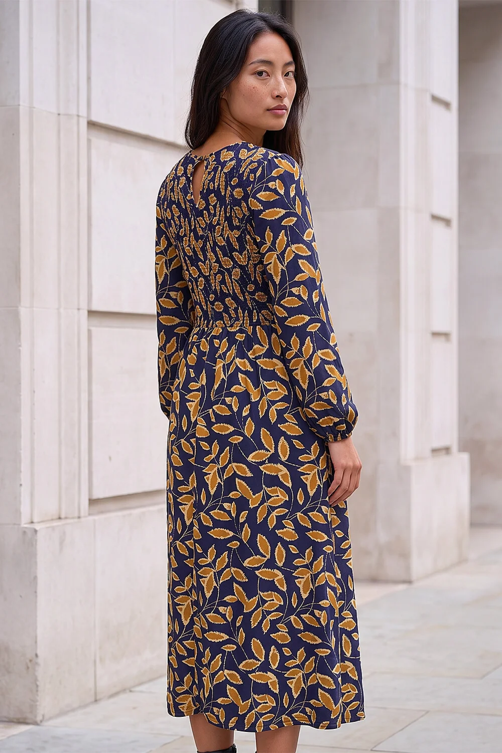 Roman Navy Petite Shirred Bodice Dress - 16 Image 3