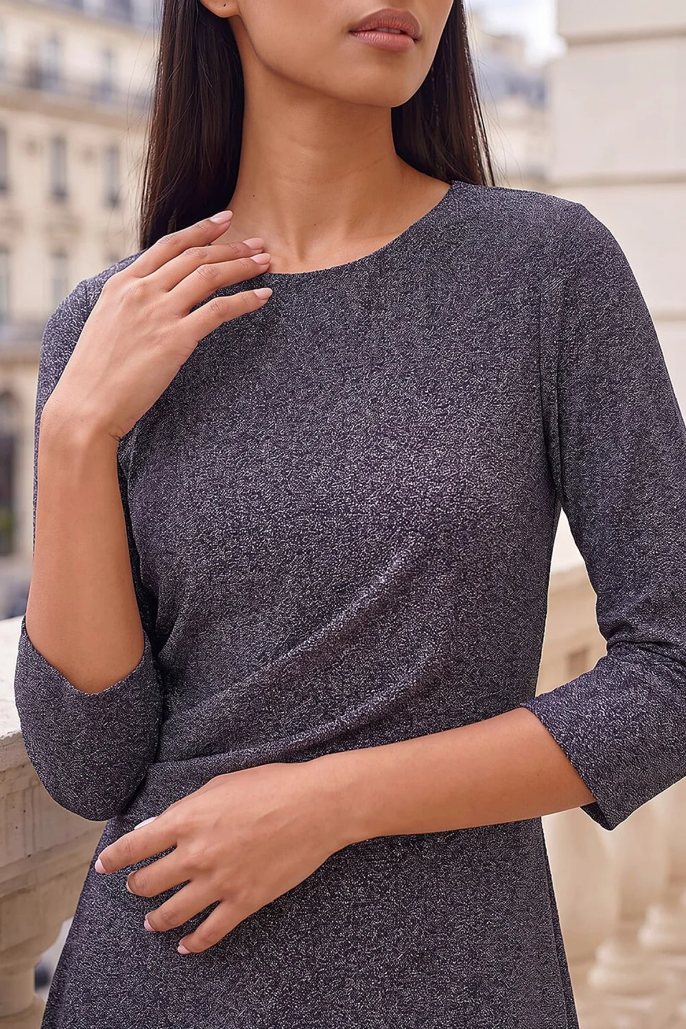 Roman Pewter Petite Shimmer Wrap Side Dress - 14 Image 4