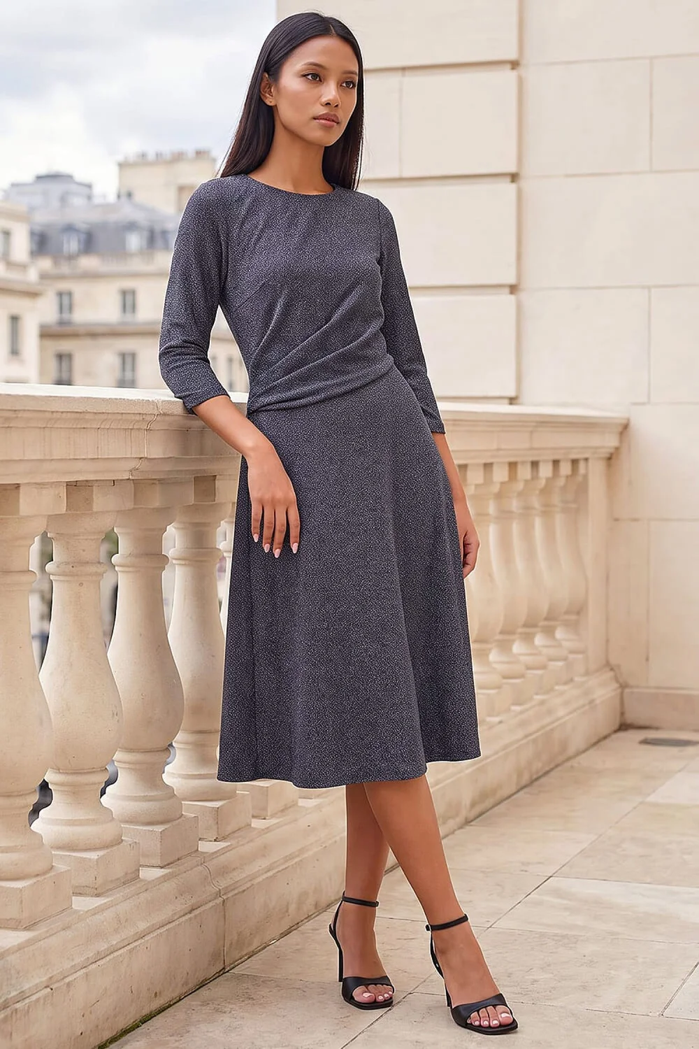 Roman Pewter Petite Shimmer Wrap Side Dress - 14 Image 2