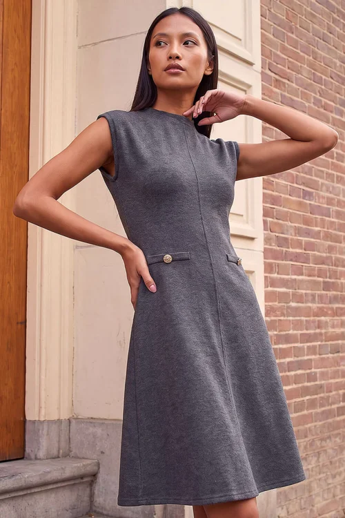 Roman Grey Petite Fit And Flare Jersey Dress - 12 Image 2
