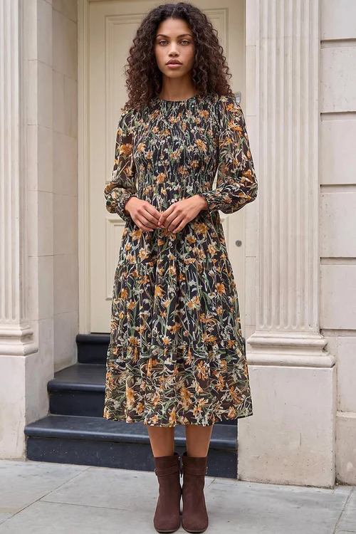 Roman Black Petite Floral Shirred Dress - 18 Image 2