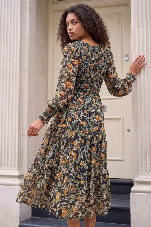 Roman Black Petite Floral Shirred Dress - 18 Image 3