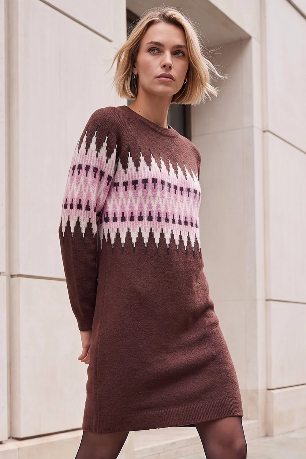 Roman Chocolate Fairisle Knit Jumper Dress - 10 Image 2