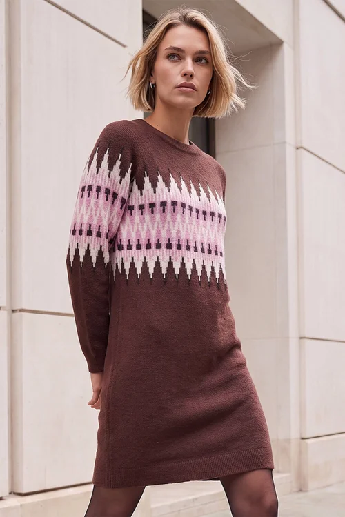 Roman Chocolate Fairisle Knit Jumper Dress - 10 Image 2