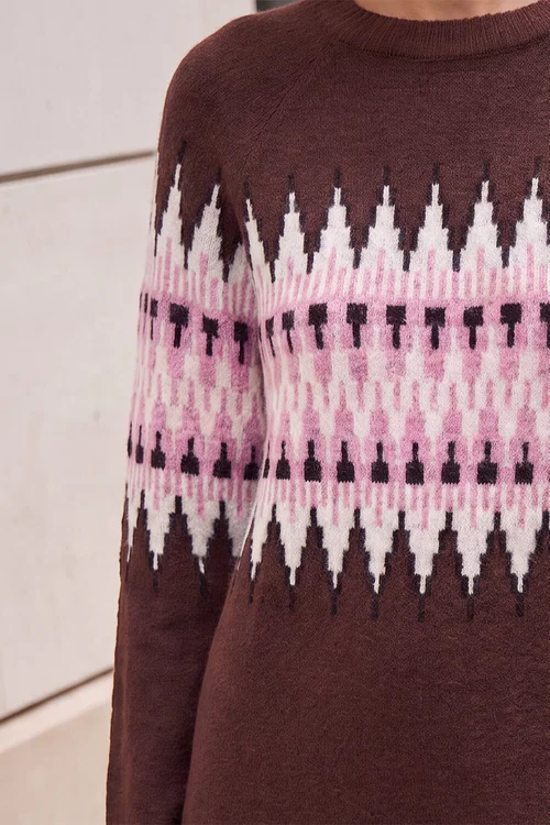 Roman Chocolate Fairisle Knit Jumper Dress - 10 Image 4