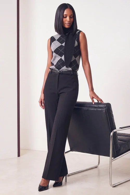 Dusk Black Argyle Tie Neck Knitted Jumper - 8 Image 3
