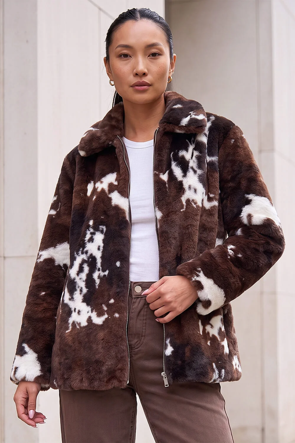 Roman Brown Faux Fur Cow Print Jacket - 12 Image 1