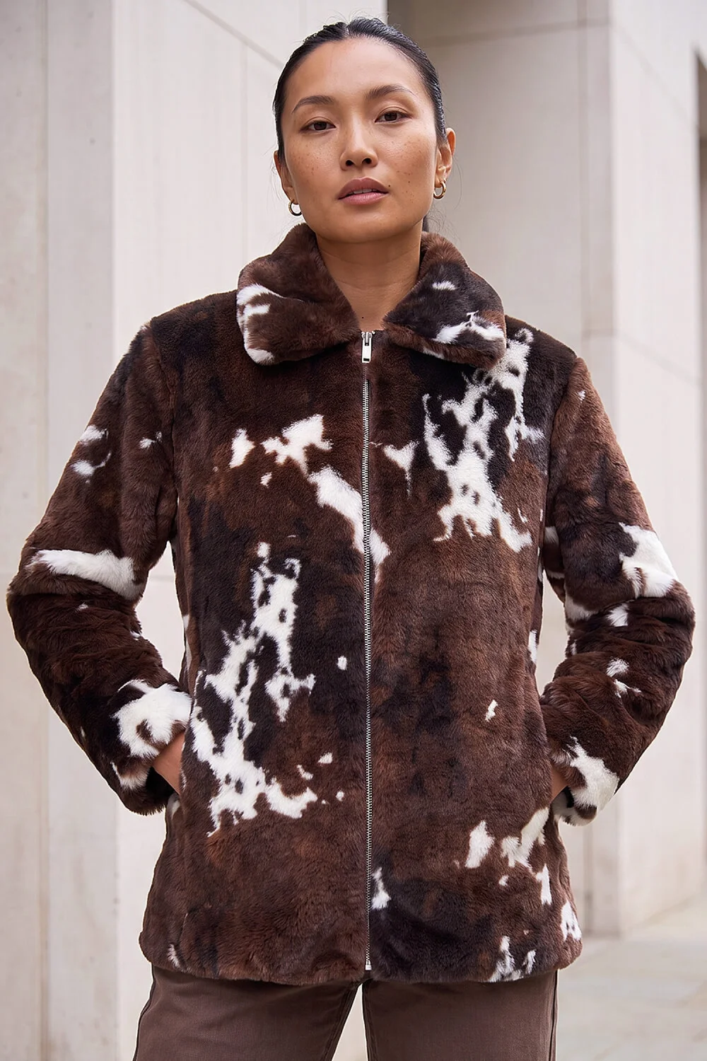 Roman Brown Faux Fur Cow Print Jacket - 12 Image 2
