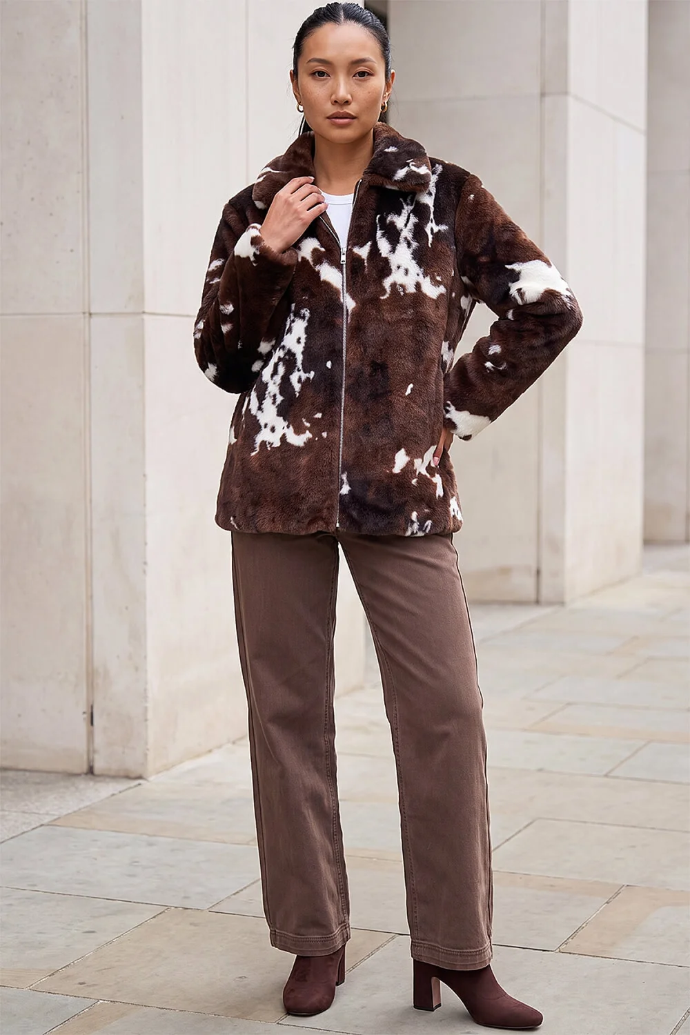 Roman Brown Faux Fur Cow Print Jacket - 12 Image 3