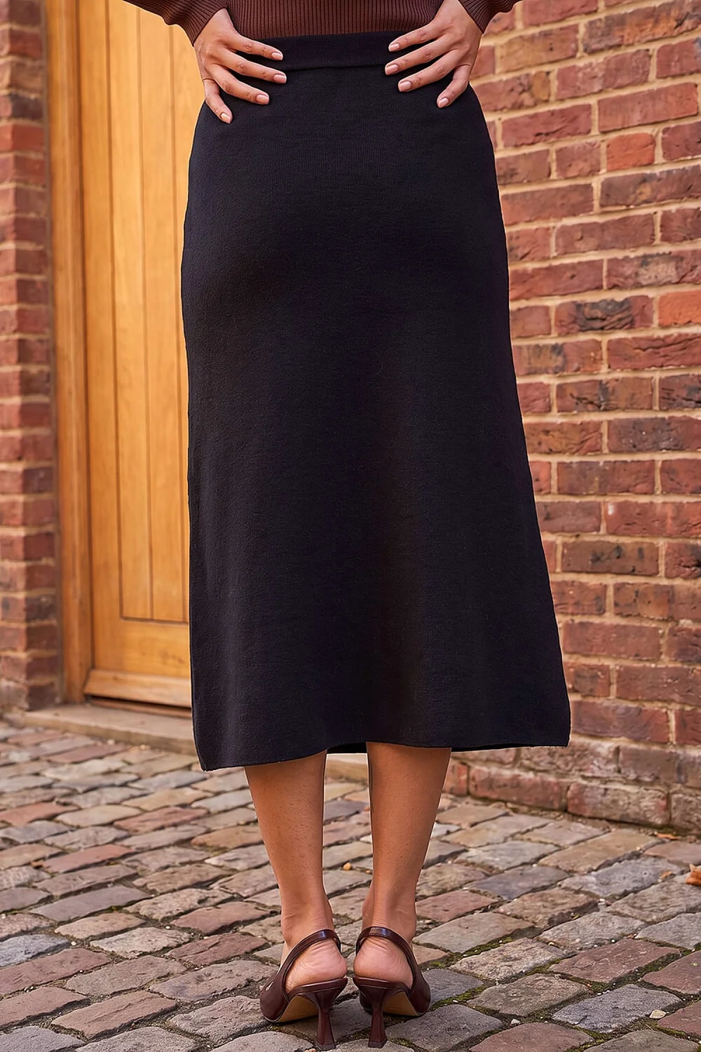 Roman Black Petite Knitted Midi Skirt - 14 Image 3
