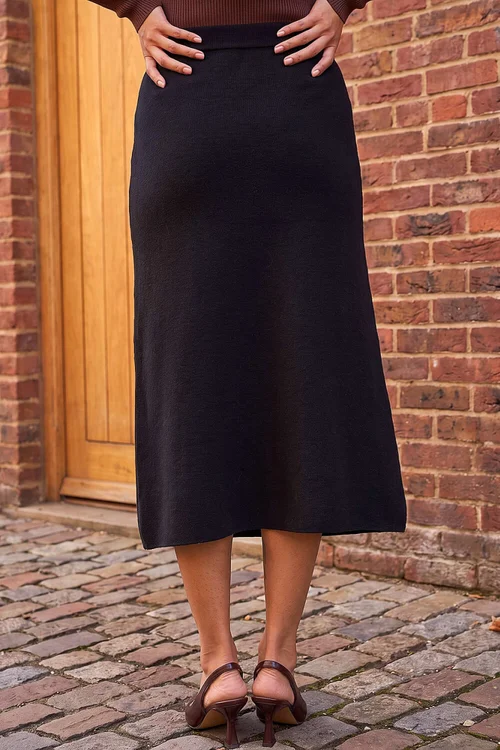 Roman Black Petite Knitted Midi Skirt - 14 Image 3