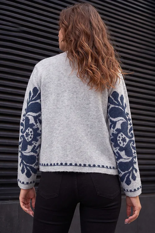 Roman Navy Petite Abstract Buttoned Cardigan - 14 Image 2