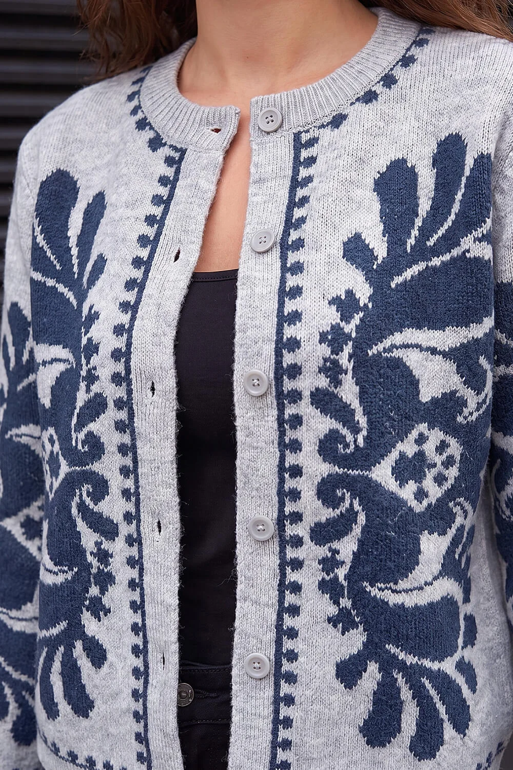 Roman Navy Petite Abstract Buttoned Cardigan - 14 Image 3