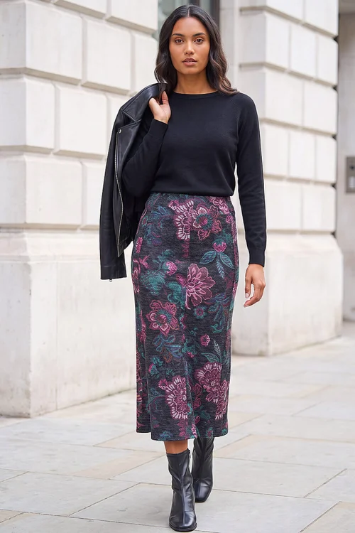 Roman Mauve Panelled Floral A-Line Skirt - 16 Image 2