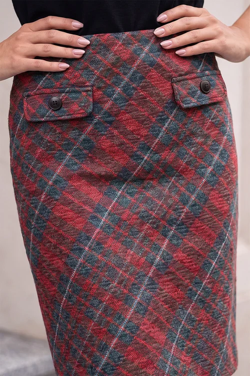 Roman Red Button Check A-Line Skirt - 12 Image 4