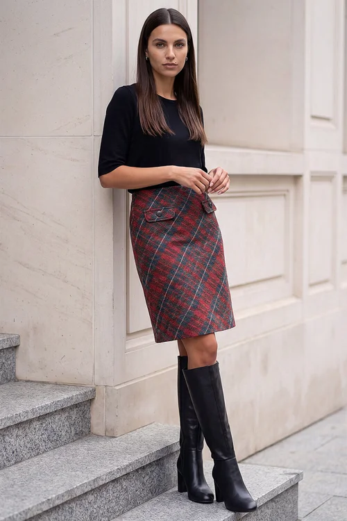Roman Red Button Check A-Line Skirt - 12 Image 2