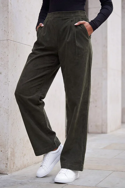 Roman Khaki Cord Wide Leg Trousers - 18 Image 1