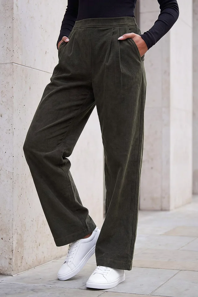 Roman Khaki Cord Wide Leg Trousers